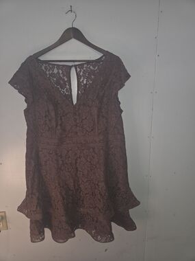City Chic Brown Lace A-Line Dress